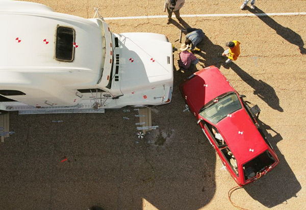 Semi and Car Lined Up For Crash